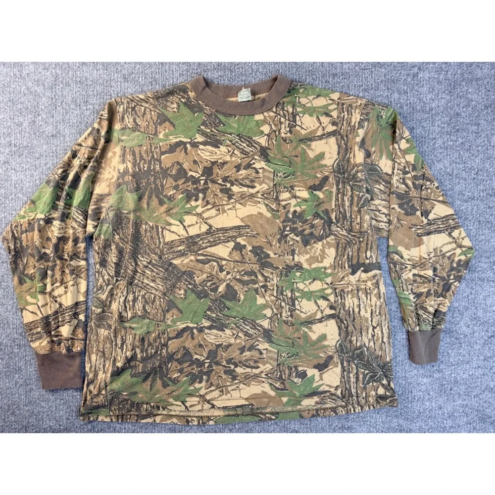 Vintage Camo Gear Collection Shirt 2X Realtree Camouflag Pocket Tee USA Made L/S